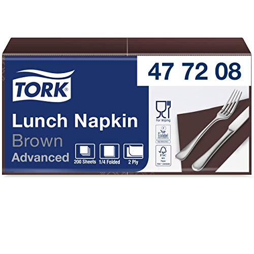 Tork 477208 Lunchservietten Braun / 2-lagige Servietten für kleine Gerichte & Snacks / Advanced Qualität / 10 x 200 (2000) Papierservietten / 32,6 x 33 cm (B x L) / 1/4-Falz