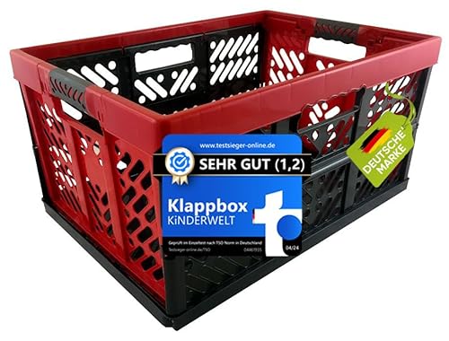 KiNDERWELT Robuste Profi - Klappbox 45 L bis 50 kg - Faltbox, Kiste, Korb zur Aufbewahrung, Transport - anthrazit/rot