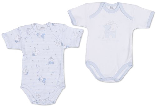 Ellepi af4174nr – Set Baby-Bodies (Baumwolle, Halbarm), weiß und blau Himmel 0 Mesi Bianco/Cielo