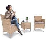 di volio Polyrattan Sitzgruppe Siena - Lounge Gartenmöbel-Set für Garten und Terrasse mit Tisch & 2 Sesseln - Lounge-Set in Rattan-Optik