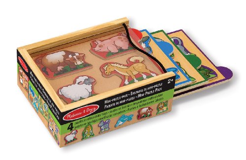 Melissa & Doug Mini-Tierpuzzle-Set aus Holz (4 vierteilige Puzzle mit Aufbewahrungsbox)