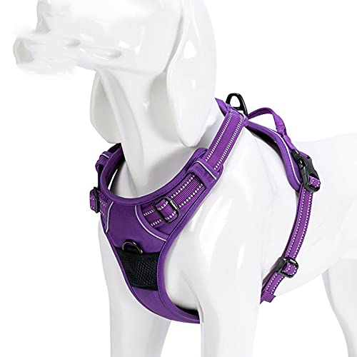 Reflektierendes Nylon-Hundegeschirr, für alle Wetterbedingungen, V-f?rmig, verstellbar, Sicherheitsleine für Haustiere, XL81-107 cm Brustumfang, Violett