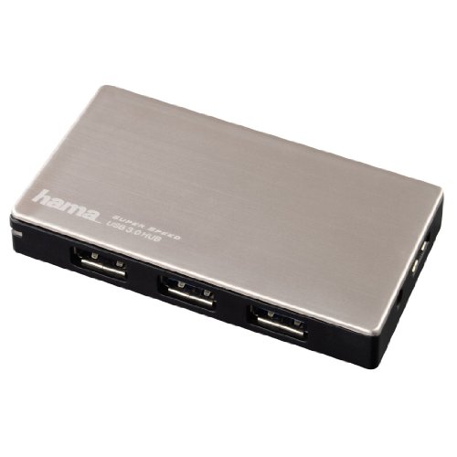 Hama 4-Port USB-3.0 Hub (mit intelligenter Ladefunktion durch automatische Geräteerkennung, mit Netzteil und USB-Kabel, Alugehäuse) silber