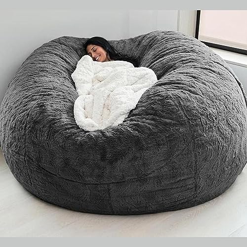 Sitzsack Stuhl Abdeckung (nur Abdeckung, Keine Füllung), Round Soft and Fluffy Faux Fur Bean Bag Lazy Sofa Bed Cover für Gaming-Stühle und Gartenstühle Giant Fur Bean Bag 130 * 65cm/5ft