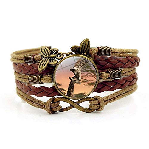 QZH Gewebtes Armband für Herren, braunes Seil, niedliche Wald-Giraffe, Tier, Edelstein-Armband, mehrlagig, handgewebt, Glas-Kombination, Schmuck, Damen, modischer europäischer und amerikanischer Stil