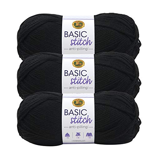 Lion Brand Yarn 202-153 Basic Stitch Anti-Pilling Garn, Schwarz, 3er-Pack