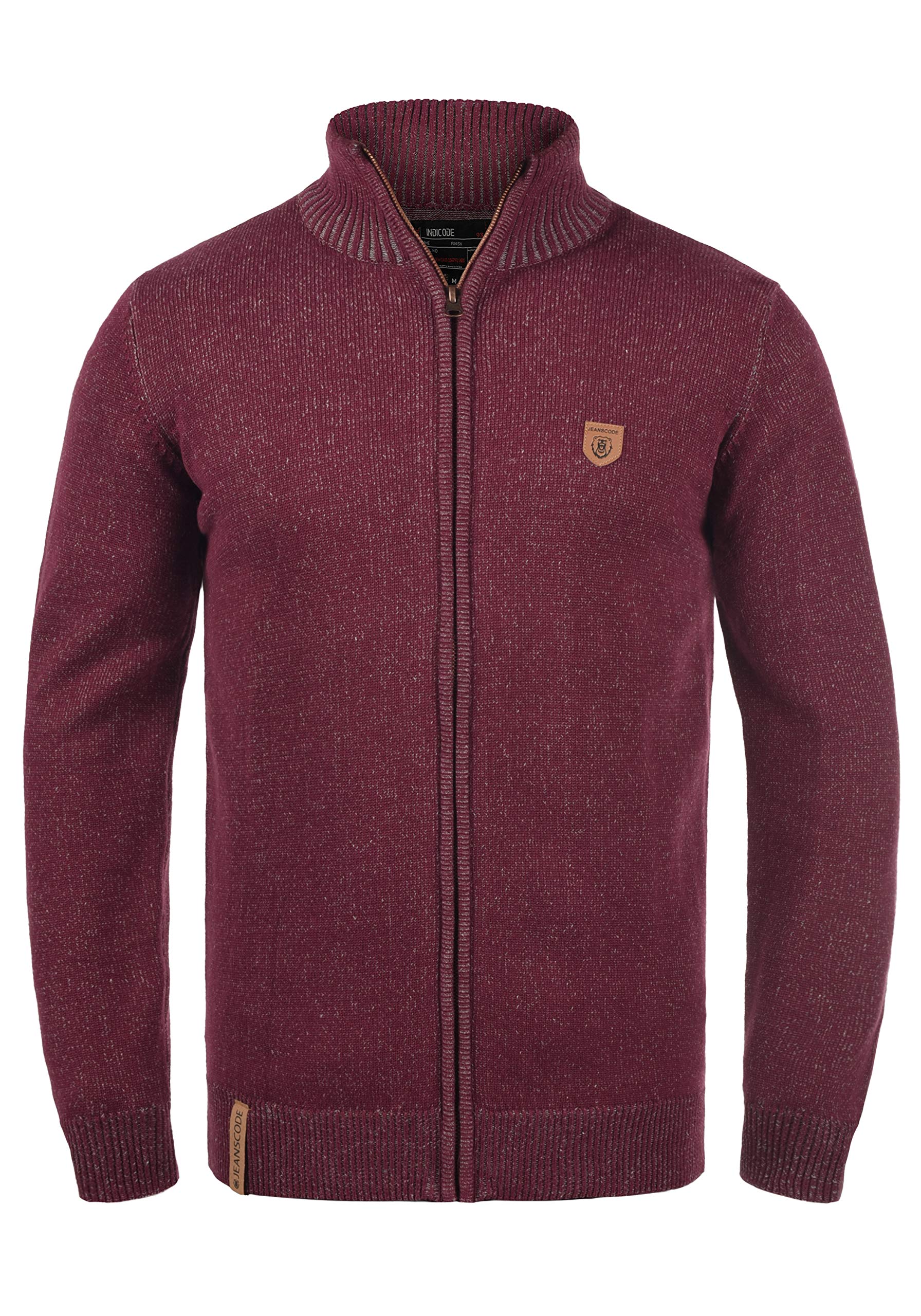 Indicode IDAndy Herren Strickjacke Cardigan Grobstrick Pullover mit Stehkragen Reißverschluss Baumwollmischung Regular fit, Größe:M, Farbe:Wine (227)