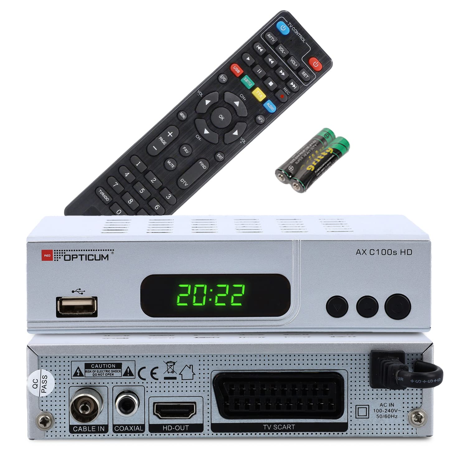 RED OPTICUM AX C100s Digitaler Kabel-Receiver HD - EPG - HDMI - USB - SCART - Coaxial Audio I Receiver für Kabelfernsehen I DVB-C Receiver silber