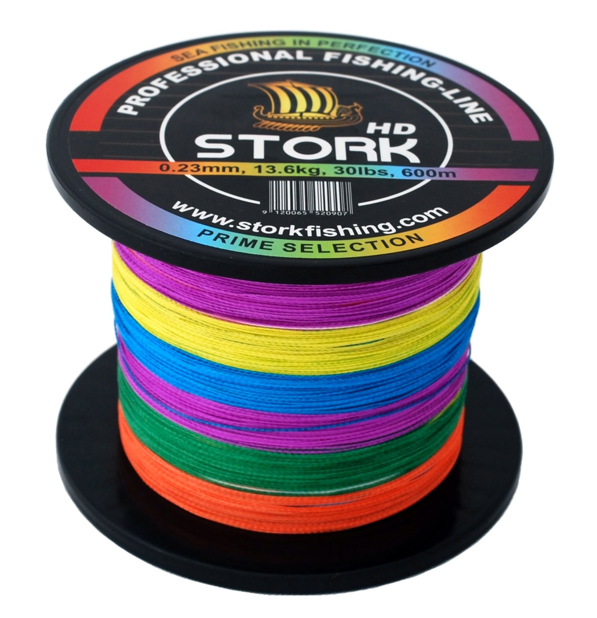 Stork HD, 4-Fach geflochtene Angelschnur 600m (Multicolor, 20 lbs / 9.1 kg / 0.19 mm)