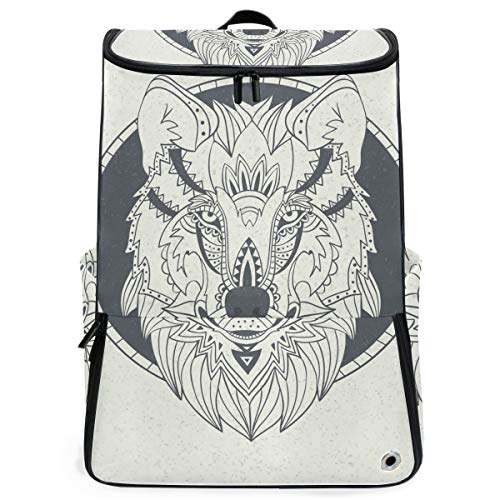 FANTAZIO Rucksack Sketch Wolf Art Laptop Outdoor Rucksack Reise Wandern Camping Rucksack Rucksack Casual Groß College Schule Daypack