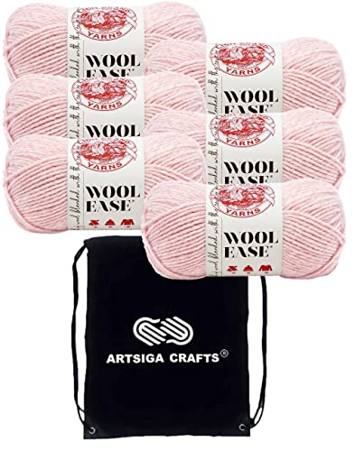 Lion Brand Wool Ease Garn Blush Heather 620–104 (6 Knäuel) gleiche Färbung, Lot Kammgarn, Größe M, #4, Bündel mit 1 Artsiga Basteltasche