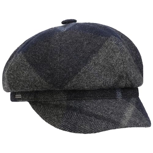 McBurn Tevere Karo Damen Newsboy Cap - Made in Italy Ballonkappe Damenmütze Schildmütze mit Schirm, Futter Herbst-Winter - One Size blau