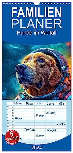 Familienplaner 2024 - Hunde im Weltall mit 5 Spalten (Wandkalender, 21 cm x 45 cm) CALVENDO