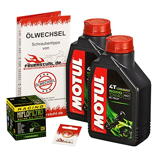 Motul 10W-40 Öl + HiFlo Ölfilter für Kawasaki KFX 700, 04-09 - Ölwechselset inkl. Motoröl, Racing Filter, Dichtring