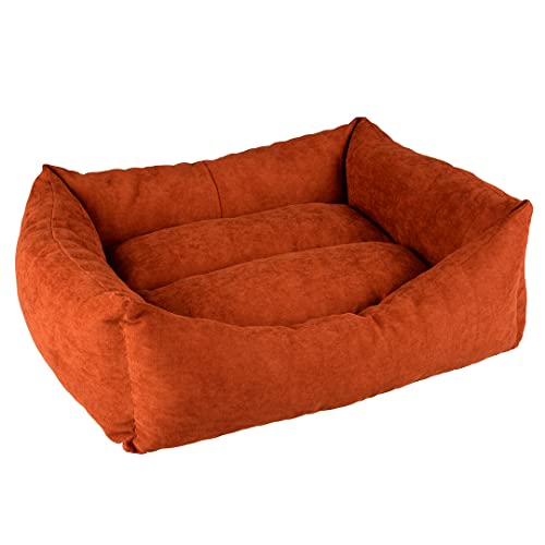 duvoplus, Rechteckiges Hundebett, Velvet Copper XL – 100 x 75 x 22 cm, Rot, umweltfreundlich, Füllung 100% recycelt, Rutschfester Boden, bequemer und Warmer Schlafplatz für Hunde