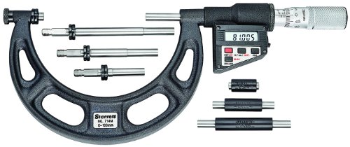 Starrett 714MEAAFLZ Austauschbares LCD-Amboss-Mikrometer, Friktionskugel, Sicherungsmutter, 0-100 mm Reichweite, 0,001 mm Graduation, 0,003 mm Genauigkeit