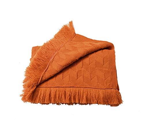 Nicole Knupfer 100% Baumwolle Stricken Decke Wohndecke,Nordeuropa Tagesdecke Retro Wolle Einfarbig Wohn Kuscheldecken Warm Decke Überwurf Kuscheldecke (Orange,80 * 240cm)