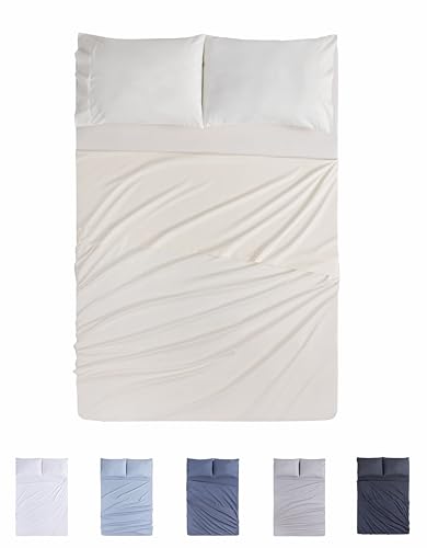 Todocama 4-teiliges Bettwäsche-Set, 4002, Spannbettlaken, Bettbezug, 2 Kissenbezüge, 50 x 80 cm, für Bett 135 x 190/200 cm, Beige
