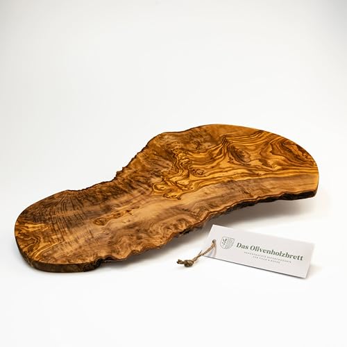 DAS OLIVENHOLZBRETT® Schneidebrett Olivenholz, Brotzeitbrett aus Holz mit naturbelassenem Rand, 55 cm