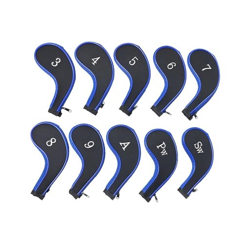 Golfschlägerhauben-Set, Reißverschluss-Schlägerhauben für Golfschläger, Eisenabdeckungen mit austauschbarem Nummernschild, Golfzubehör (Blau, 2 Stück)