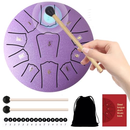 AZURAOKEY Steel Tongue Drum, Zungentrommel aus Stahl 11 Noten 6 Zoll Scheibentrommel Stahl Zunge mit Zubehörbox,Tasche,Musikbuch und Schlägel für Meditation Yoga Klangheilung