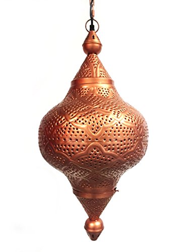 Orientalische Lampe Pendelleuchte Zumurrud - Kupferfarbig - 62cm Lampenfassung | Marokkanische Design Hängeleuchte Leuchte | Orient Lampen für Wohnzimmer, Küche oder Hängend über den Esstisch