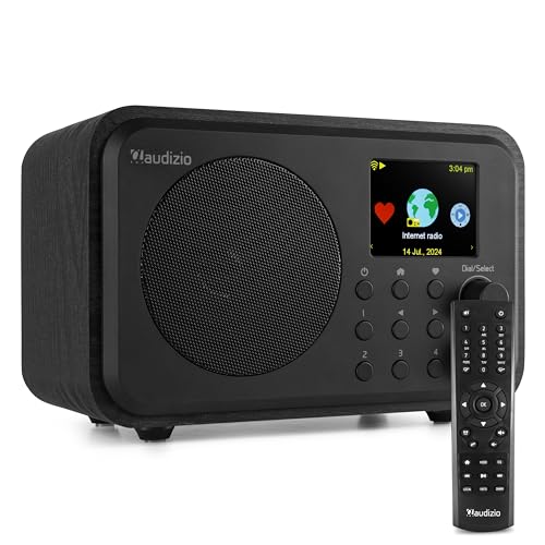 Audizio Vicenza Internetradio WiFi mit Akku, Küchenradio, DAB+ Radio - Musikstreaming, FM-Radio, Bluetooth 5.0, TFT-Farbdisplay 2.4", Akkulaufzeit 10 h, USB Ladekabel - Schwarz