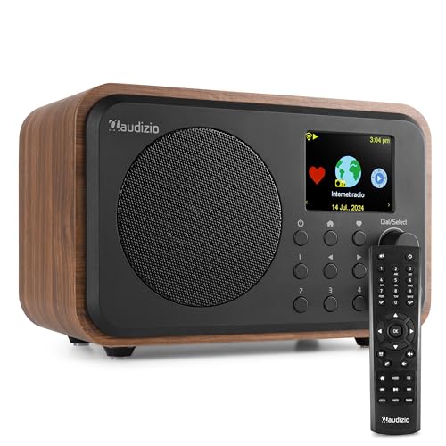 Audizio Vicenza Internetradio WiFi mit Akku, Küchenradio, DAB+ Radio - Musikstreaming, FM-Radio, Bluetooth 5.0, TFT-Farbdisplay 2.4", Akkulaufzeit 10 h, USB Ladekabel - Schwarz-Braun