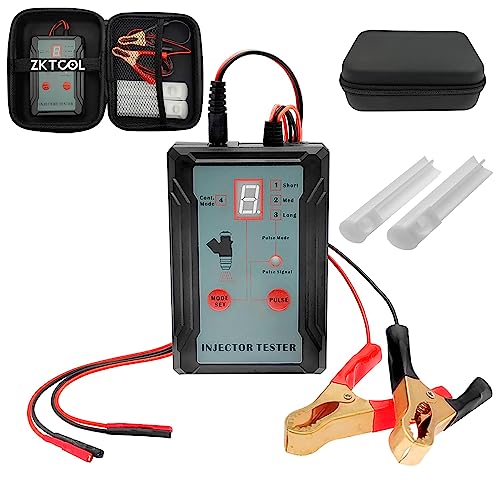 ZKTOOL Automotive Einspritzdüsen-Tester, 2 Düsenreinigungsadapter, 8 Impulsmodi, 12 V/5 V Ausgangsleistung, Auto-Reinigungswerkzeuge, DIY-Reinigungswerkzeug mit Kurzschlussschutz