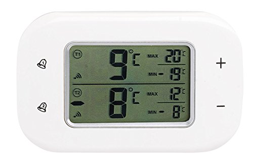 Rosenstein & Söhne Kühlschrankthermometer: Digitales Kühl- & Gefrierschrank-Thermometer, 2 Funk-Sensoren, weiß (Kühlschrank Thermometer Funk, Kühlschrank Funkthermometer, Temperaturmesser)