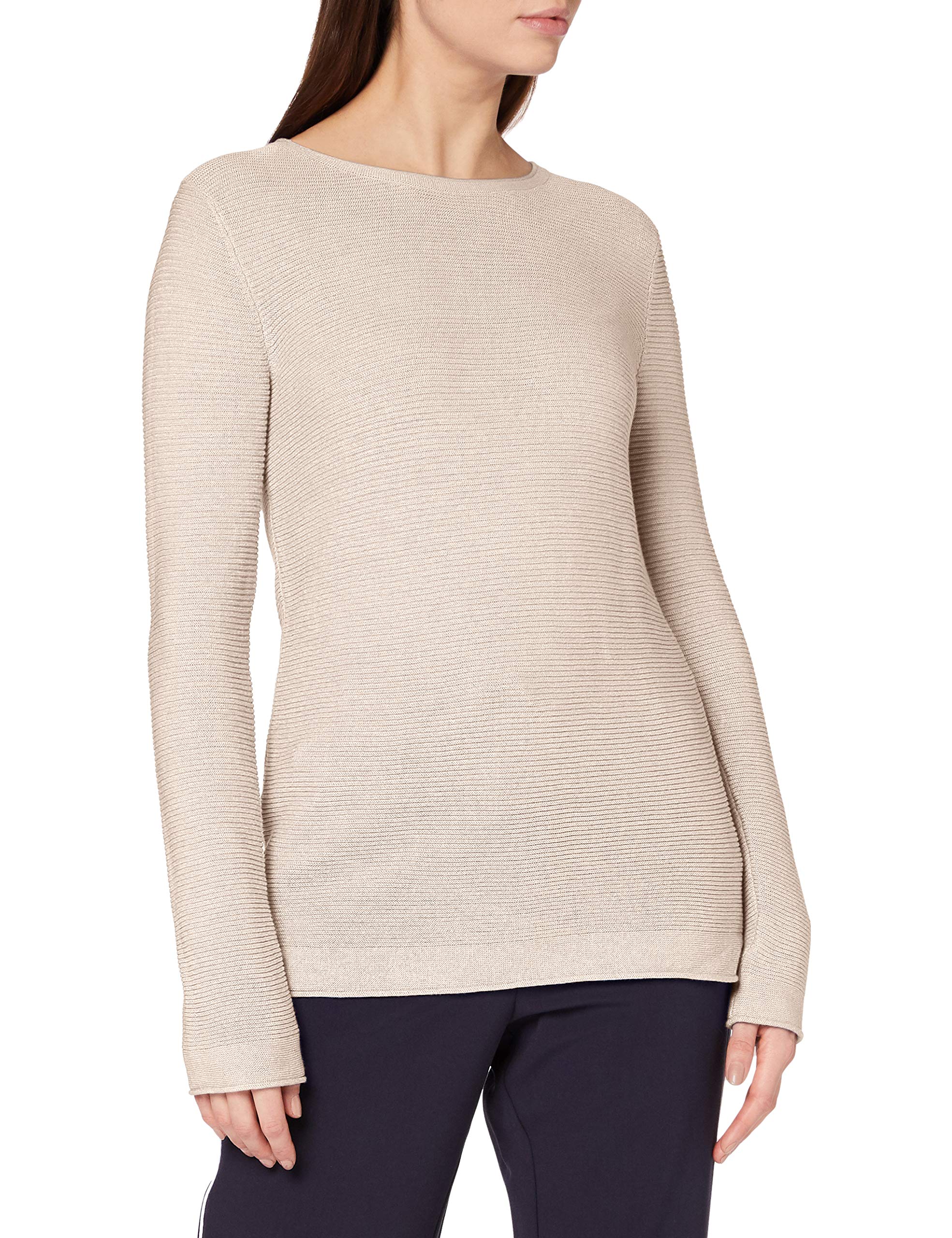 TOM TAILOR Damen Basic Strickpullover aus Bio-Baumwolle, 24192 - Dusty Alabaster Melange, L