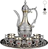 Vintage-Teekannen-Set mit türkischer Kaffeekanne, Teetablett und Metallbechern, Teeservice-Set zum Servieren von Tee, Kaffee, Rotwein, Weinschrank, Dekoration, Ornamente (rot)