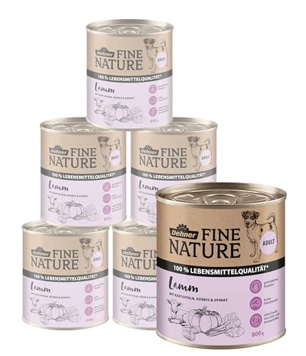 Dehner Fine Nature Hundefutter Adult, Lebensmittelqualität, Lamm, 6 x 800 g (4.8 kg)