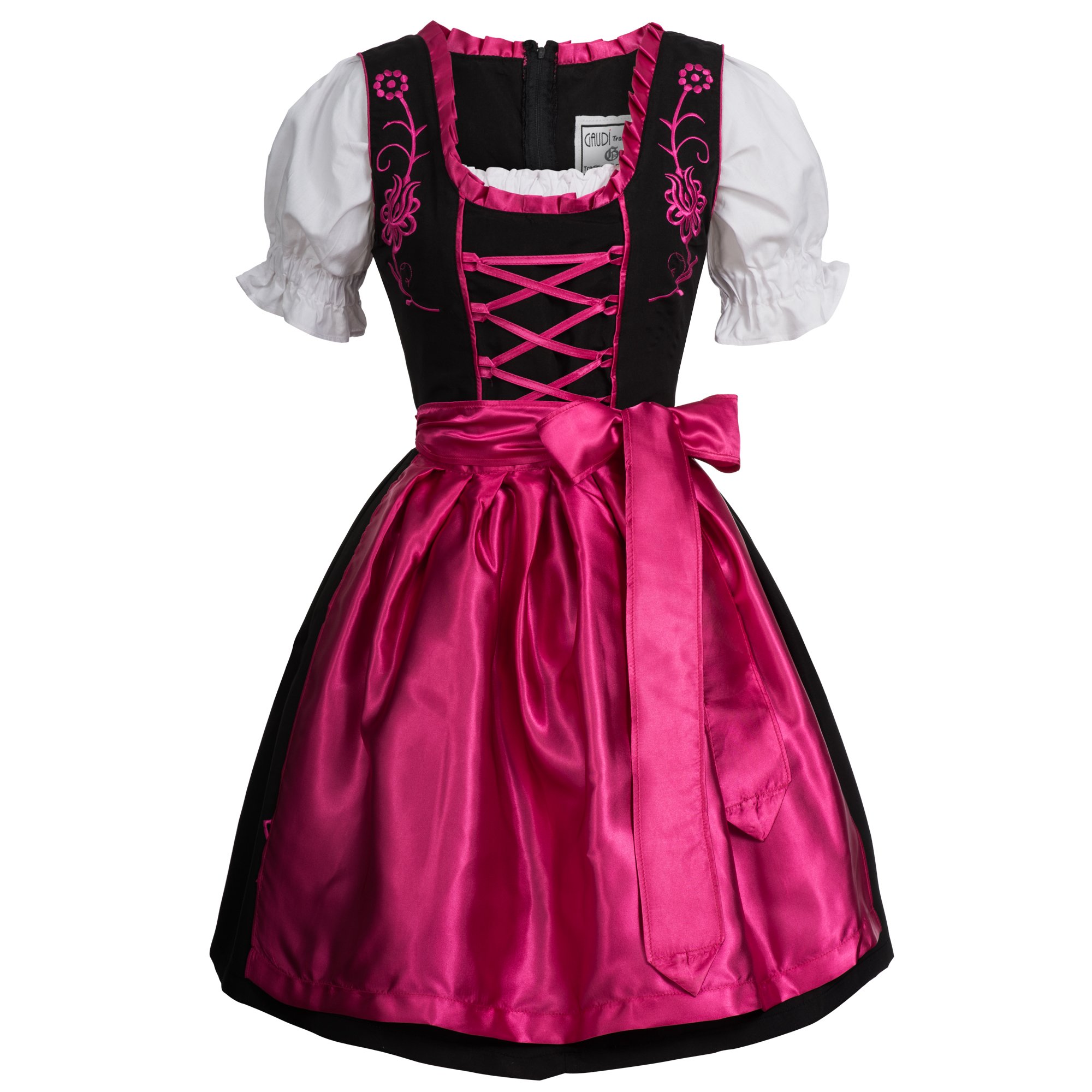 Gaudi-Leathers Damen Dirndl Set Schwarz Stickerei Pink SW2550 Gr. 42