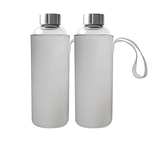 Rosenstein & Söhne Trinkflasche Glas: 2er-Set Trinkflaschen, Borosilikatglas, Neopren-Hülle, 750ml, BPA-frei (Glas-Flasche, Borosilikat Trinkflasche, Outdoor unterwegs)