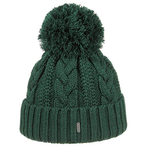 McBurn Giant Bommelmütze Damen - Made in Italy Wintermütze Bommelmützen Strickmütze mit Umschlag, Futter, Futter Herbst-Winter - One Size dunkelgrün