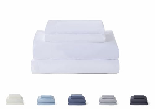 Todocama 4-teiliges Bettwäsche-Set, 5003, Spannbettlaken, Bettlaken, 2 Kissenbezüge 50 x 80 cm, für Bett 90 x 190/200 cm, Weiß