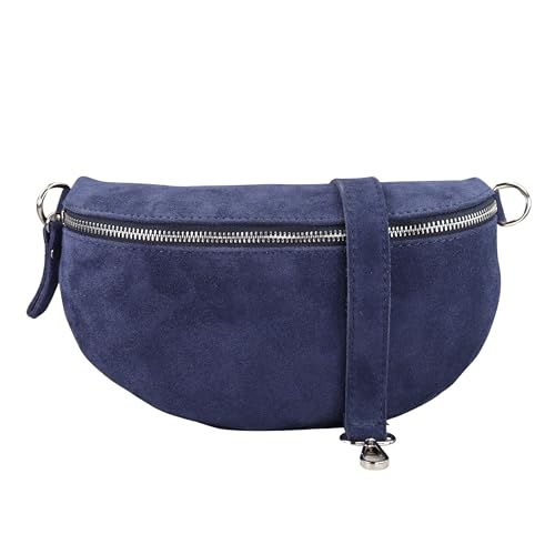 Blade Bauchtasche Damen, Handgemachte Wildledertasche, Crossbody Bag, Gürteltasche Echtes Leder mit Ledergurt, 3 Größen, Stylische Umhängetasche aus Italien, Geschenk für Sie, Ledertasche-Navy