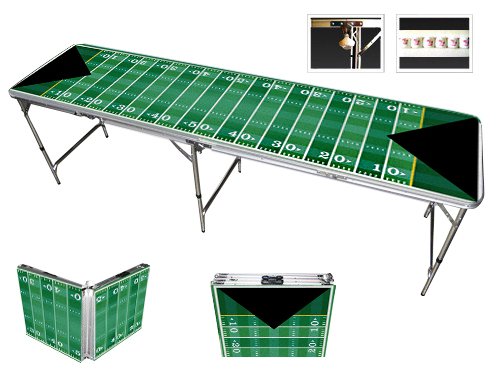 Fußball Beer Pong Tisch 2,4 m – Premium HD Design – Flaschenöffner, Ballständer und 6 Pong Bälle