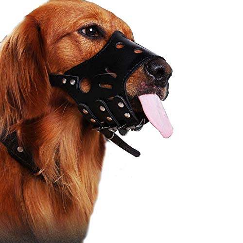 TRoki Verstellbarer Anti-Beiß-Maulkorb für Hunde Aller Größen – atmungsaktiver Sicherheits-Maulkorb für Haustiere und Welpen zum Beißen und Bellen – stilvolles braunes Leder-Design (mittel)