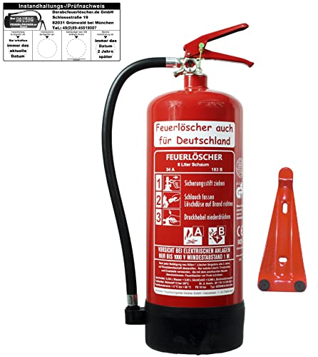 NEU 6 L Feuerlöscher Schaum AB BIO DIN EN 3 GS Haus Hof Wandhalter Manometer 34 A, 183 B = 10 LE Schaumlöscher