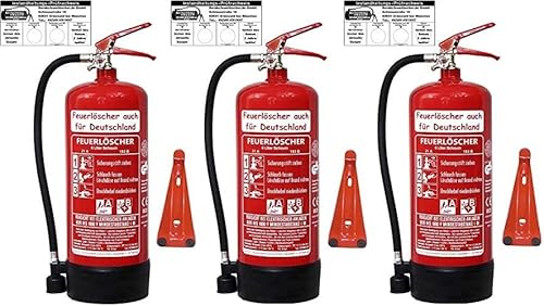 3X 6 L Schaum Feuerlöscher Brandklasse AB DIN EN 3 + GS, Manometer, Wandhalter, Messingarmatur Sicherheitsventil, Standfuß, Schaumlöscher (Mit Prüfnachweis u. Jahresmarke)