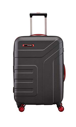 Travelite 4 Rad Koffer Größe M mit Dehnfalte + TSA Schloss, Gepäck Serie VECTOR: Robuster Hartschalen Trolley in stylischen Farben, 072048-01, 70 cm, 79 Liter (erweiterbar auf 91 Liter), schwarz/rot