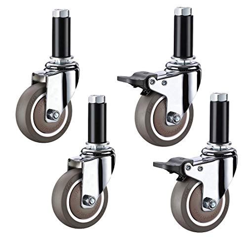 Plate 4 Caster Wheels for Furniture,Heavy Duty Swivel Caster Wheels,M12 x 60 mm Threaded Stem Industrial Castors,Rubber Replacement Caster for Restaurant Wagon,Trolley (Brake+universal 50mm/2in)