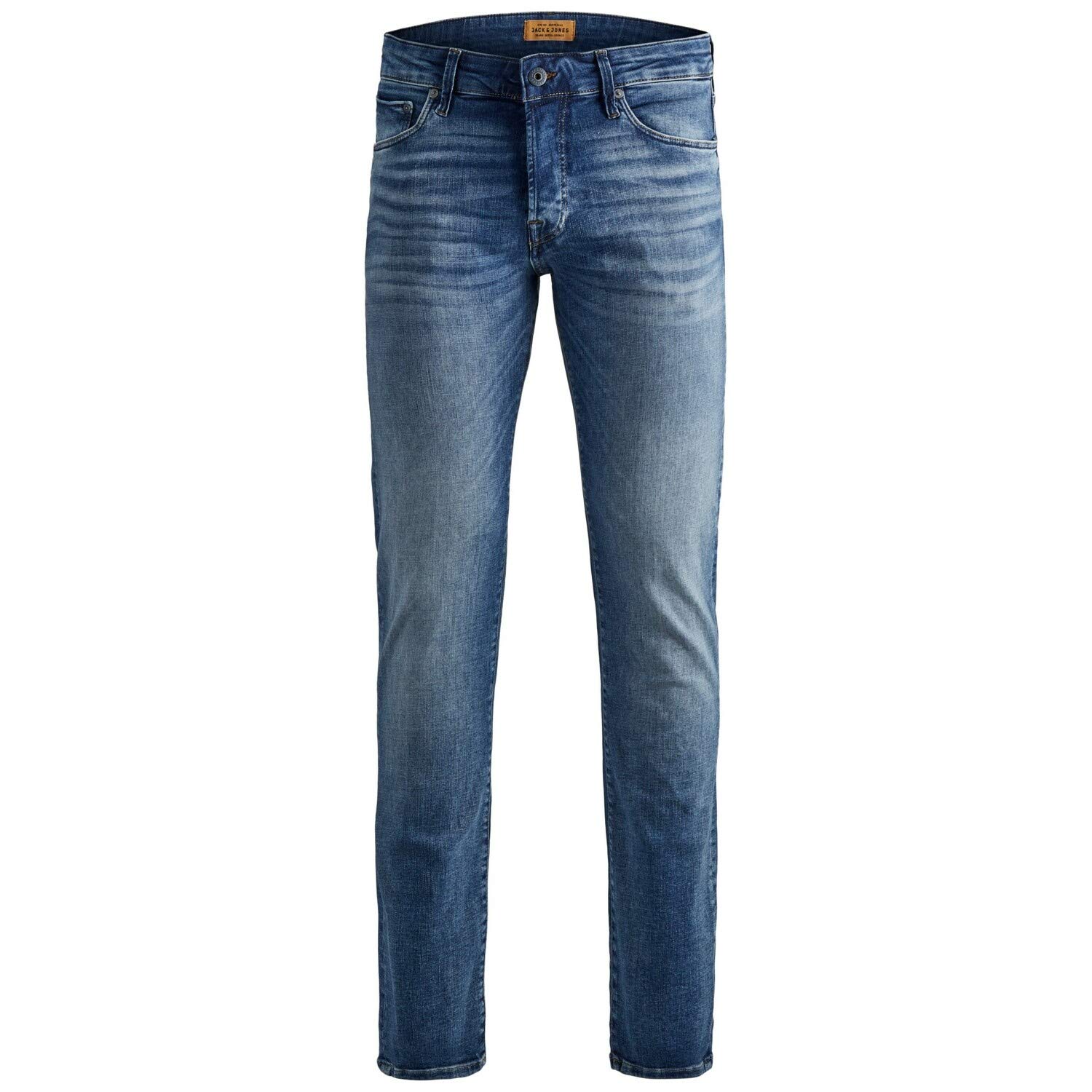 JACK & JONES Jeans Slim Fit Denim Stretch Hose mit Knopfleiste und braunen Nähten JJIGLENN JJICON, Farben:Blau,Größe Jeans:W30 L34,Z - Länge L30/32/34/36/38:L34