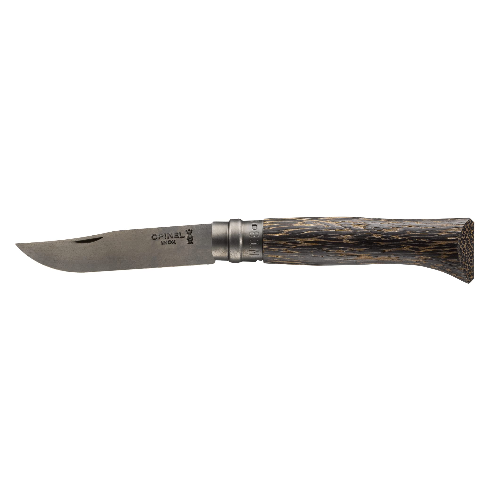 Opinel No. 08 Palm Wood Black limitiert Taschenmesser, 8,3 cm lange Clip-Point-Klinge aus 12C27M, 254636 Braun