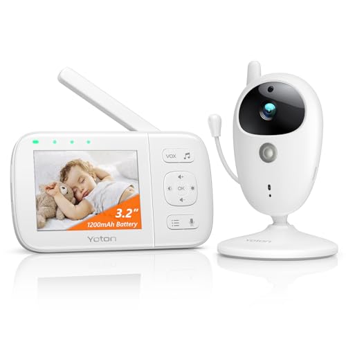 YOTON Video-Babyphone mit Kamera und Nachtsicht, 3,5-Zoll-LCD-Bildschirm und 1200-mAh-Akku, VOX-Modus, Temperaturüberwachung, Fütterungserinnerung, 8 Schlaflieder