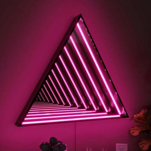 Qiang RGB-Farbwandlampen,Infinity 3D-Spiegeltunnellichter,Coole Gaming-Schreibtischdekorlampe mit Fernbedienung,für Bar-Geburtstagsparty,Dekor,Triangle-50cm