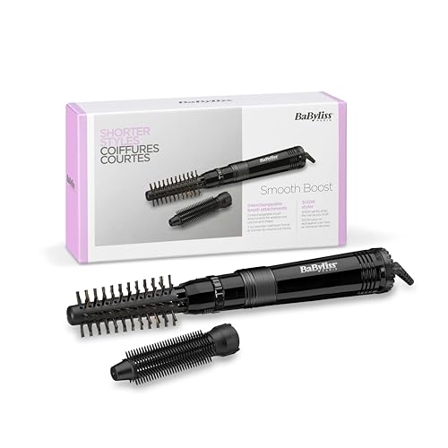 BaByliss Smooth Boost Wamluftbürste 668E mit 2 Bürstenaufsätzen und Doppelspannung für Reisen im Ausland Schwarz (1er Pack)