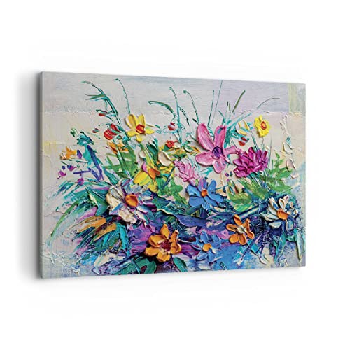 Bild auf Leinwand - Leinwandbild - Einteilig - Blumen die Farben pastos - 120x80cm - Wand Bild - Wanddeko - Wandbilder - Leinwanddruck - Bilder - Wanddekoration - Leinwand bilder - AA120x80-4521